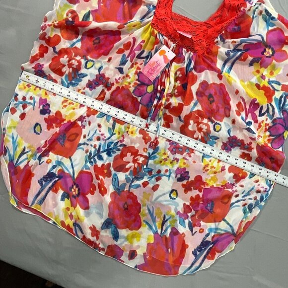 New Recruit Maternity Top Large Red Floral Chiffon Crochet Loungewear Sheer Cozy - Picture 8 of 11